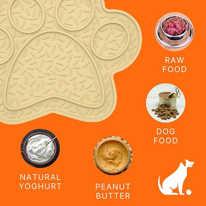 Lick Mat for Dogs, DOOGUES Slow Feeder Mat for Anxiety Relief, Non-Slip Suction Cups, Easy to Spread with Peanut Butter, Yoghurt, or Treats, Suitable for Small, Medium, and Large Dogs (Beige)