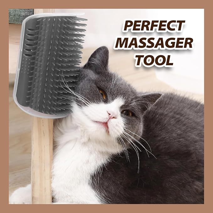 2 Pack Cat Self Groomer with Catnip Pouch Grey Cat Grooming Massage Brush Soft Cat Brush Cat Massager for Indoor Cats