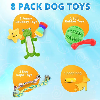 8 Pack Puppy Toys for Small Dogs, Luxury Dog Chew Toys with Squeaky Plush Toys, Rope Toys and Ball, Teething Toys for Puppy Supplies