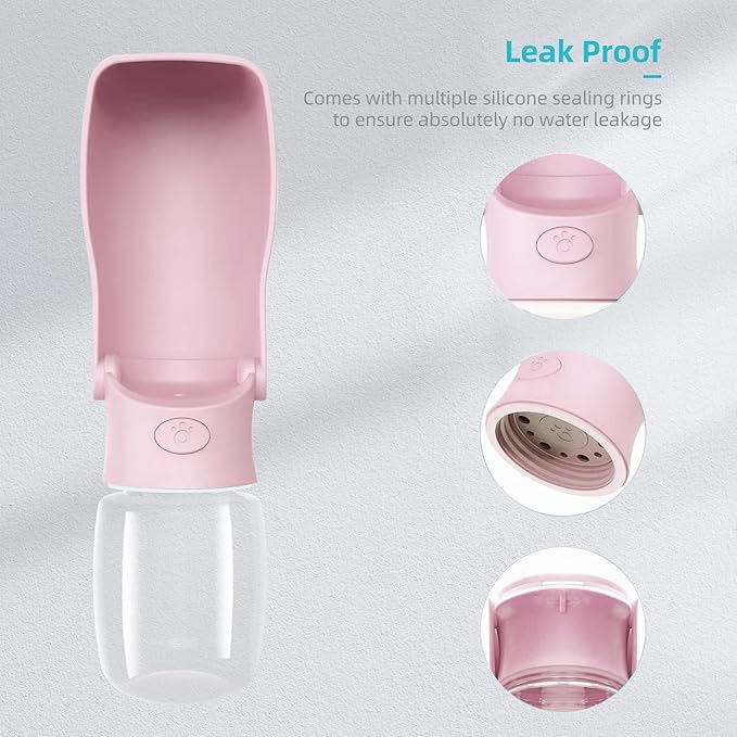 Portable Dog Water Bottle for Walking 19 OZ or 12 OZ Portable Pet Water Bottles for Puppy Small Medium Large Dogs Water Dispenser Pet Water Bowl Dog Accessories (19OZ Pink) (Pink 12 OZ)