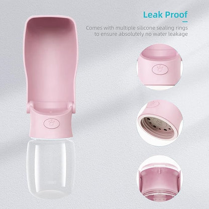 Portable Dog Water Bottle for Walking 19 OZ or 12 OZ Portable Pet Water Bottles for Puppy Small Medium Large Dogs Water Dispenser Pet Water Bowl Dog Accessories (19OZ Pink) (Pink 12 OZ)