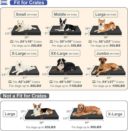 Outdoor Dog Bed for Small Dogs, Waterproof Dog Crate Bed for Medium Dogs Cats, Orthopedic Egg Crate Foam Pet Bed with Washable Removable Oxford Cover, Black