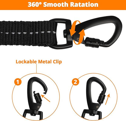 Long Dog Leash 20 FT: Heavy Duty Rope Leashes for Dogs Training with Swivel Lockable Hook Reflective Threads Bungee and Padded Handle - Dog Lead for Large Small Medium Dogs Outside Walking Hiking