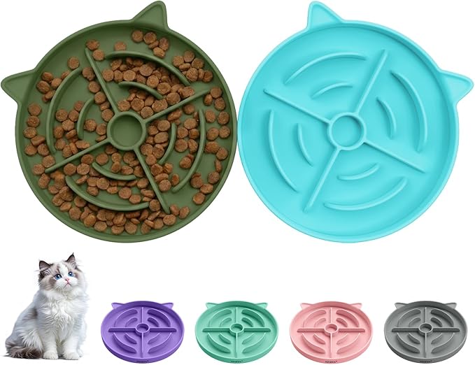 2 Pcs Silicone Slow Feeder Cat Bowl, Cat Slow Feeder for Food Training, Interactive Puzzle Bowls for Puppy, Kitten Dishes to Prevent Overeating, Treat Toys Suitable for Dry and Wet Food