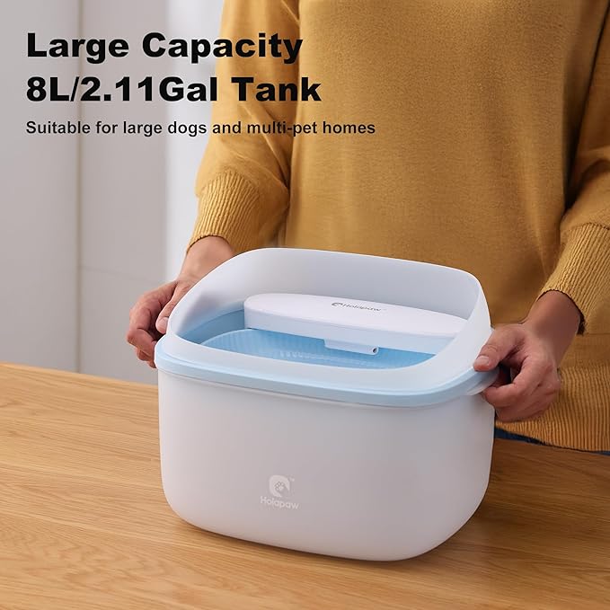 Dog Water Fountain for Large Dogs, 2.1Gal/8L Dog Water Bowl Dispenser, No Spill Automatic Pet Water Fountain for Dogs Cats Multiple Pets with Ultra Quiet Pump, 3 Filter Replacement, Blue