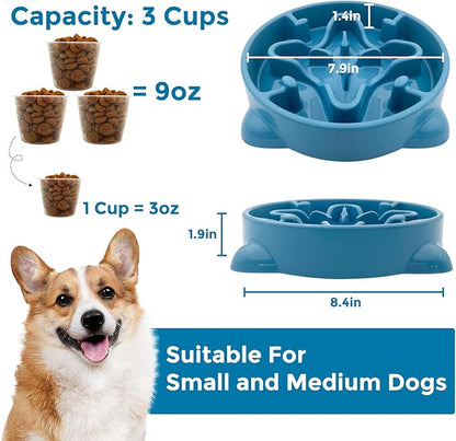 VANNON Slow Feeder Dog Bowls Durable Puzzle Feeder Non Slip Dog Food Dish Bloat Stop Food Bowls for Small Medium Dogs, 3 Cups, BPA Free, Blue