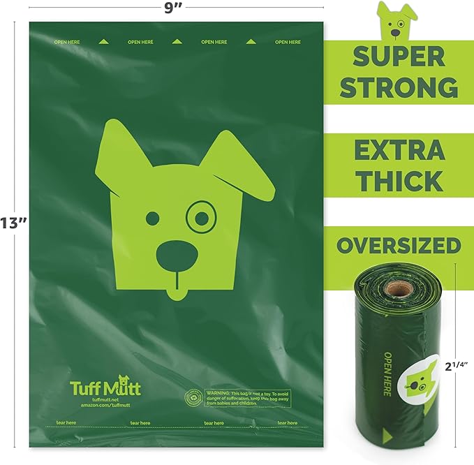 Tuff Mutt Dog Poop Bags - Dispenser-Friendly, Leak-Proof Waste Bags for Dogs, Pack contains 9 rolls with 15 bags each