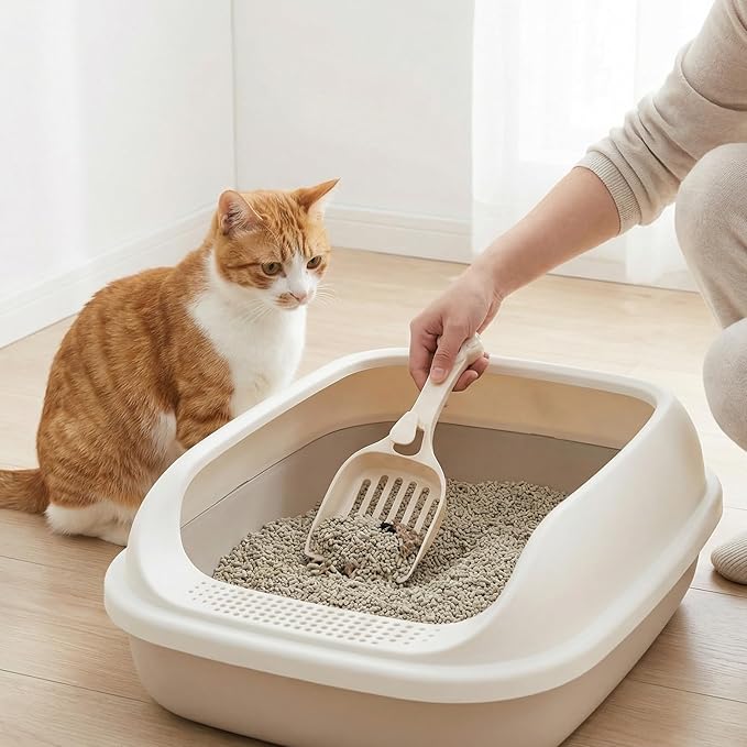Depets Cat Litter Scoop, Litter Scoop with Wide Slats, Kitty Litter Scooper for Pine Pellets, Durable Plastic Litter Sifter Scoop - Designed for Easy Sifting, Milky White