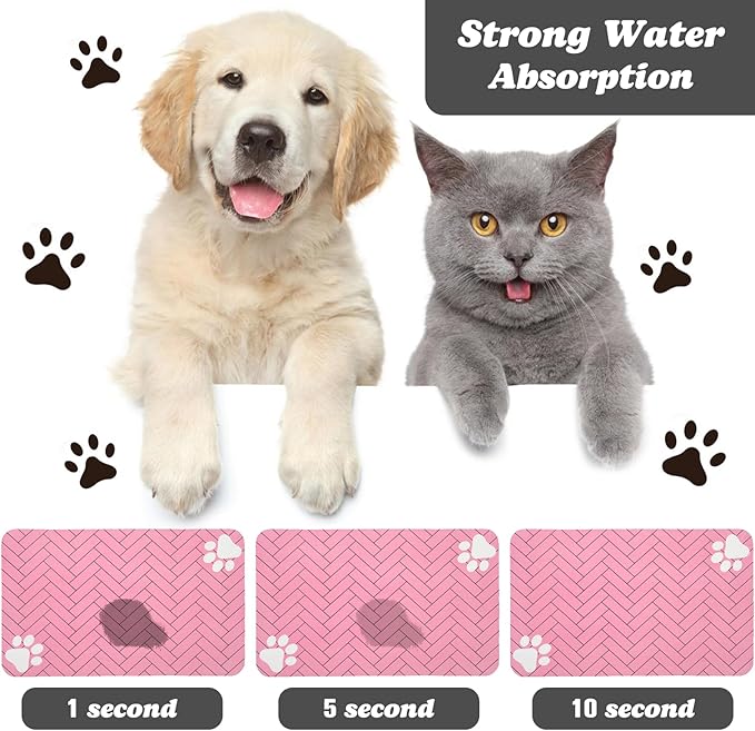 Dog Food Mats,Cat Absorbent Water Bowl Feeding Mats Pet Placemats for Food and Water Pink Wood Grain 17 * 30 inch
