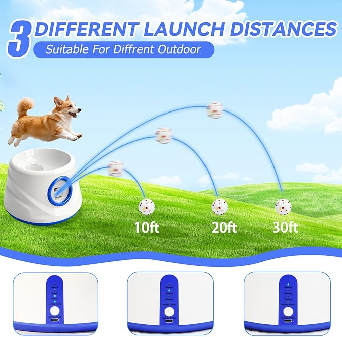 Automatic Ball Launcher for Dogs with 8 Balls - Adjustable Distance up to 50ft,Charger, Whistle & Storage Bag - Interactive Fetch Machine Toy for Indoor Outdoor Play, for Medium Large Breed Dogs