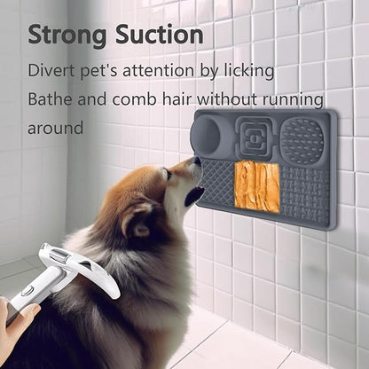 6-in-1 Silicone Pet Feeding Mat,Slow Feeder Bowl with Lick Pad with Non-Slip Suction Base for Cats & Dogs,Healthy Eating,Treat & Water Station,Dishwasher Safe (12x8 Inches)