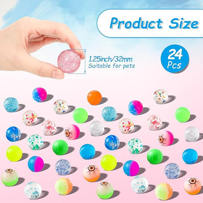 Cindeer 24 Pack 1.25 Inch Cat Toy Bouncy Balls Interactive Cat Ball for Colorful Indoor Pet Favorite Gift with High Elasticity for Exercise and Interactive Play