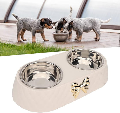 Pet Dog Bowls, Stainless Steel Dog Bowl with Non Skid Silicone Mat Pet Food Scoop Water and Food Feeder Bowls for Feeding Small Medium Large Dogs Cats Puppies (Beige)
