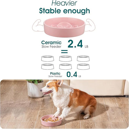 vancasso Slow Feeder Dog Bowl, 1.5 Cups Ceramic Slow Feeder for Medium Breed, Puzzle Maze Food Dog Bowl for Fast Eater, Pink