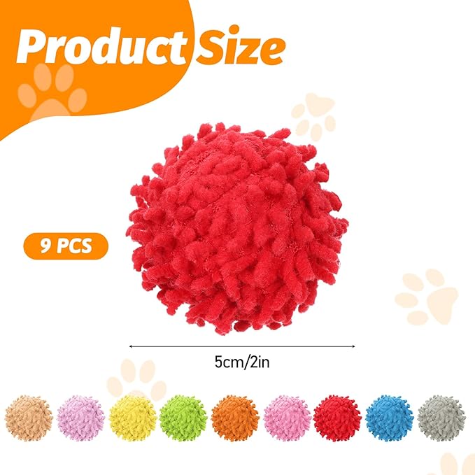 9 Pcs Cat Balls Fuzzy Cat Ball Toy Kitten Puff Balls Safe Pom Pom Ball for Indoor Cats 2-inch Colorful Soft Cats Poms Kitten Chasing Toys with Bell for Catss Kittens Pet Exercising Playing