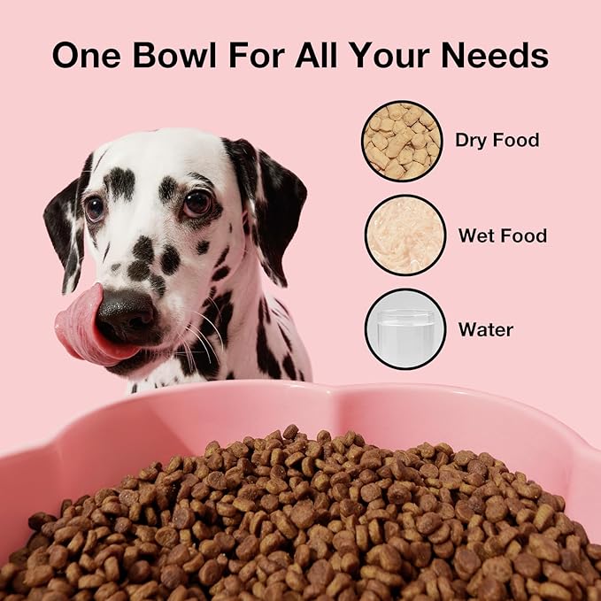 VETRESKA Elevated Dog Bowls Large Breed, 40OZ Ceramic Raised Dog Bowl with Bamboo Stand, Flower-Shaped Food Water Bowl Feeding Dish Bowls for Medium/Large Dogs and Cats