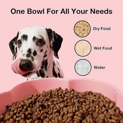 VETRESKA Elevated Dog Bowls Large Breed, 40OZ Ceramic Raised Dog Bowl with Bamboo Stand, Flower-Shaped Food Water Bowl Feeding Dish Bowls for Medium/Large Dogs and Cats