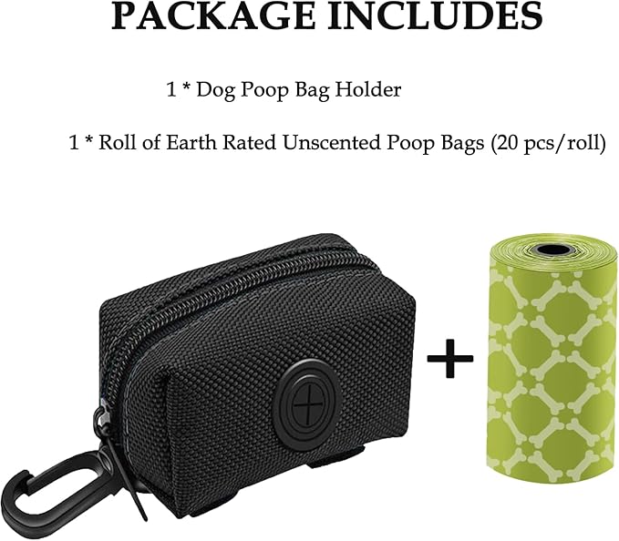 Pet Dog Waste Bag Dispenser Fits Any Leash Poop Bag Holder with 1 Free Roll of Bags