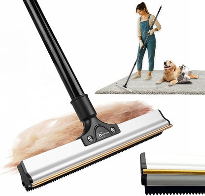 Dual-Edge Carpet Rake for Pet Hair Removal & Fluffing Matted Carpet – 61" Adjustable Handle, Deep Clean Dog & Cat Hair Remover, Reusable Scraper for Rugs, Low Pile Carpet, Couch & Stairs