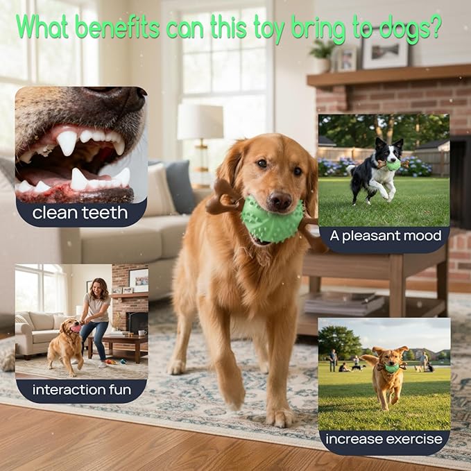 Dog Toys,Hybrid Dog Chew Toy for Aggressive Chewers, 2-in-1 Durable Wood-Plastic Bone & TPR Spike Ball, Natural Wood Scent, Integrated Safe Design for 20-100 lbs Medium Large Breeds