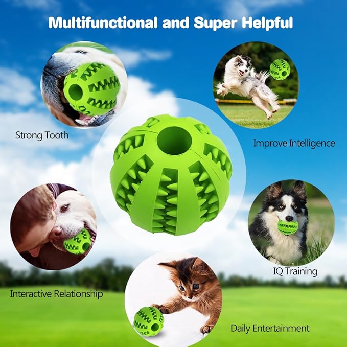 Idepet Dog Toy Ball, Nontoxic Bite Resistant Toy Ball for Pet Dogs Puppy Cat, Dog Pet Food Treat Feeder Chew Tooth Cleaning Ball Exercise Game IQ Training ball,2 Pack- Blue & Green