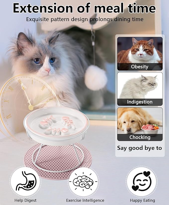 Upgrade Whisker-Fatigue-Free Cat Slow Feeder Bowl, Raised Cat Food Bowl Improved Design, Anti Vomit Promotes Digestion and Prevents Obesity, Slow Down Your Feline Friend Eating Speed