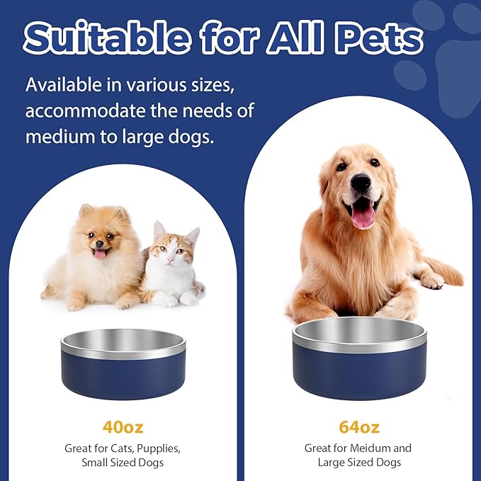 LIANLAI Stainless Steel Dog Bowls, Rust-Resistant Pet Bowls, Non Slip Dog Water Bowl, Versatile Feeding Bowls (Blue，64 oz)