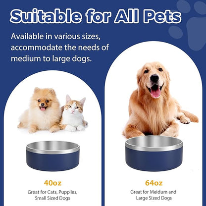 LIANLAI Stainless Steel Dog Bowls, Rust-Resistant Pet Bowls, Non Slip Dog Water Bowl, Versatile Feeding Bowls (Blue，64 oz)