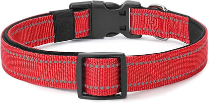 Reflective Dog Collar Padded with Soft Neoprene Breathable Quick Release Basic Dog Collars for Medium Large Dogs Red Boy Girl