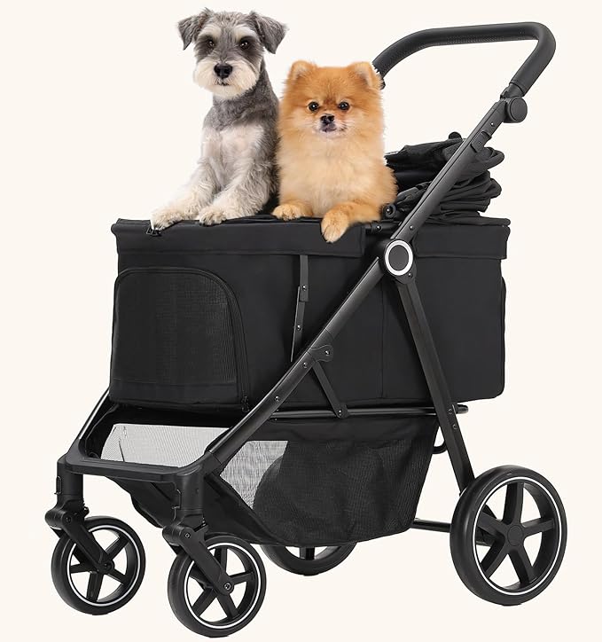 Dog Stroller for Medium Large Dogs up to 66lbs,Pet Stroller for 2 Small Dogs with Adjustable Handle & Canopy, Foldable,Storage Organizer