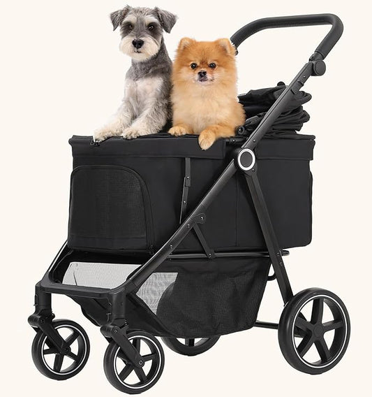 Dog Stroller for Medium Large Dogs up to 66lbs,Pet Stroller for 2 Small Dogs with Adjustable Handle & Canopy, Foldable,Storage Organizer