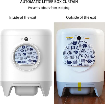 Curtain for Self Cleaning Cat Litter Box,Reduces Cat Litter Bounce, Stops Odors from The Litter Box Self Cleaning (White)
