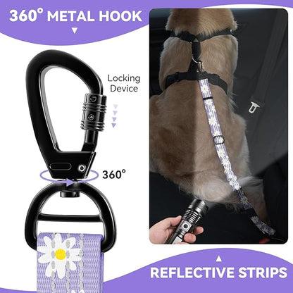 Pawaboo Dog Car Seat Belt– Reflective & Adjustable Dogs Cars Harness Leash with 360° Lockable Buckle, Shockproof Dogs Tether Bungee for Safe Travel, Light Purple