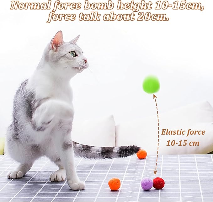 Andiker Cat Pompom Balls, 30pcs Cat's Ball Toys 1.2 Inches Colorful Kitten Pom Pom Balls Lightweight Indoor Kitten Interactive Playing Quiet Ball Cat Toys for Indoor Cats to Do More Exercise (2.5cm)