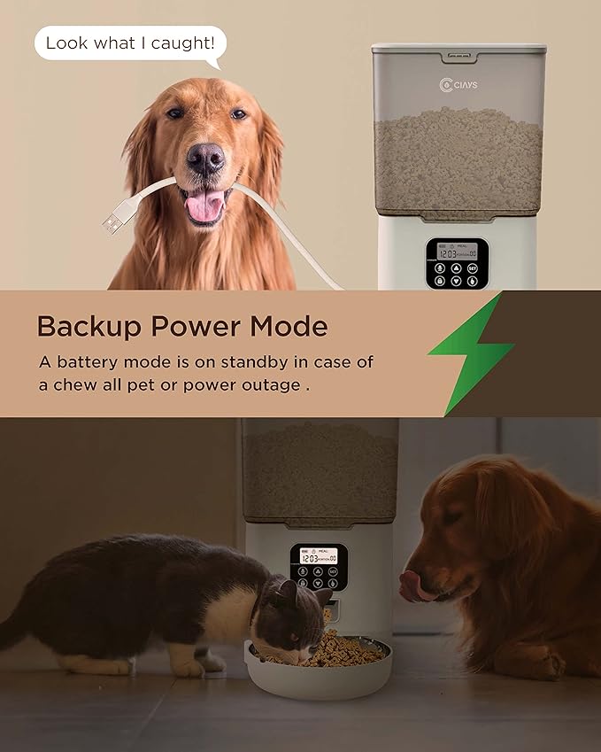 Ciays Automatic Cat Feeder, 5.6L, Control 4 Meals Per Day, Pet Dry Food Dispenser, Dual Power Supply & Voice Recorder, White