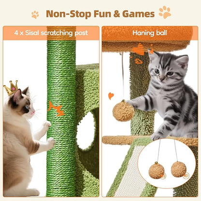 Taoqimiao Cat Tree,38.5-Inch Cat Tower for Indoor Cats,Suitable for Kittens with Luxurious cat condo with Adjustable Baskets and Luxurious Perch MS029ST Cactus