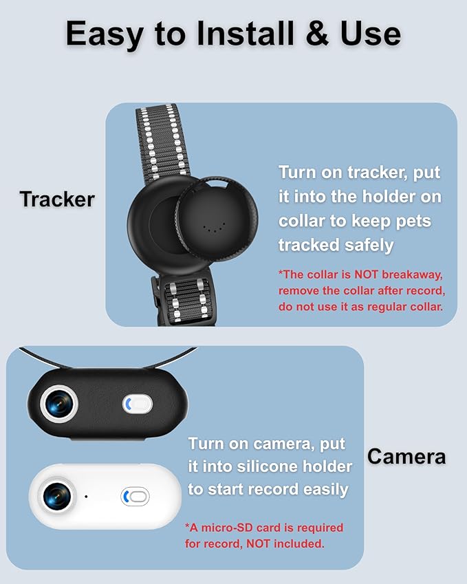 Cat & Dog Camera Collar with Phone APP, 1080P HD Video Recording Pet Camera Collar – Lightweight Pet POV Cam for Curious Cats & Adventurous Pups