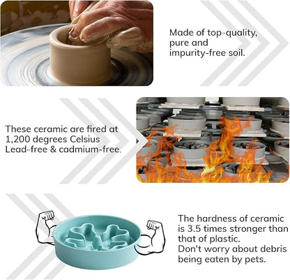 Slow Feeder,Ceramic-Slow Feeder Dog Bowls Elevated for Medium Breed,2.5 Cups Slow Feed Dog Bowl with Stand,Turquoise