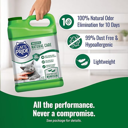Cat's Pride Max Power: Natural Care - Up to 10 Days of Powerful Odor Control - 100% Natural Odor Elimination - Hypoallergenic - 99% Dust Free - Multi-Cat Clumping Litter, Unscented, 15 Pounds