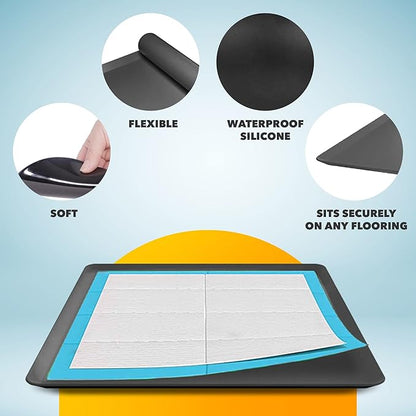 TidyFriend 2 Pack Dog Pee Pad Holder Tray - Fits Up to 24” x 24” Pee Pad Holder for Dogs - Stable Grip, Raised Edges, Quick-Wipe Silicone Surface Dog Pad Holder for Indoor Flooring Protection (Black)