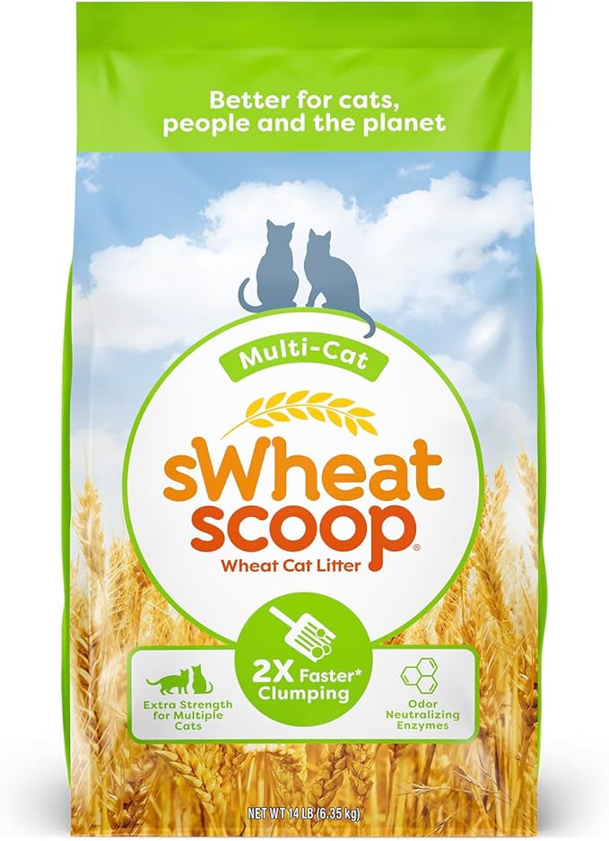 sWheat Scoop Natural Wheat Multi-Cat Litter, Superior Clumping with Odor Neutralizing Enzymes, 14 Pound Bag