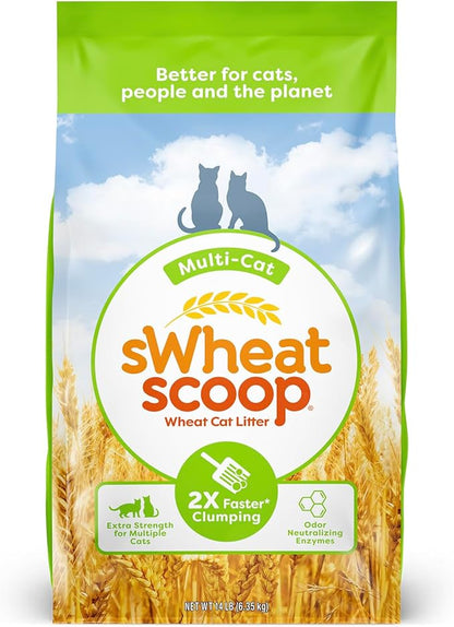 sWheat Scoop Natural Wheat Multi-Cat Litter, Superior Clumping with Odor Neutralizing Enzymes, 14 Pound Bag