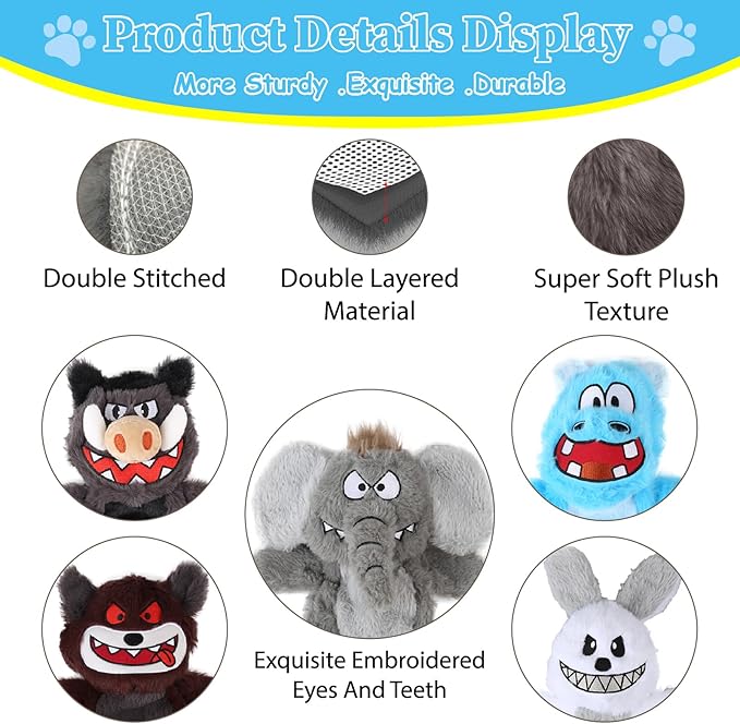 Bzonsmart Dog Squeaky Toys.Tough Plush Chew Toys Bundle for Small Medium Large Breed Chewer.Interactive Dog Toys to Keep Them Busy .Durable Anti-Boredom Dog Toys for Teething Chewing Playing Training