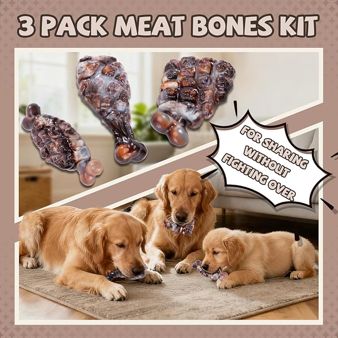 Indestructible Dog Toys for Aggressive Chewers 3 Pack, Tough Dog Chew Toys for Aggressive Chewers Medium and Large Breeds, Durable Dog Toy to Keep Them Busy, Bacon Flavored
