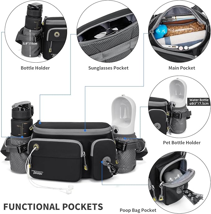 TUDEQU 4-in-1 Dog Walking Belt with Large Fanny Pack, Dog Fanny Pack, Hands Free Dog Leash Leash for Large Dogs that Pull Training Jogging Hiking