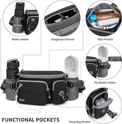 TUDEQU 4-in-1 Dog Walking Belt with Large Fanny Pack, Dog Fanny Pack, Hands Free Dog Leash Leash for Large Dogs that Pull Training Jogging Hiking