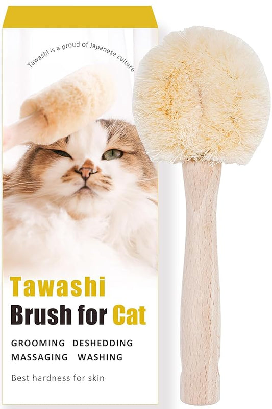 Gentle Cat Brush for Indoor Cats – Soft Daily Grooming & Massage Brush for Sensitive Cats & Kittens, Removes Loose Surface Fur (Not a Deshedding Tool), Natural Sisal, Made in Japan (Type-A)
