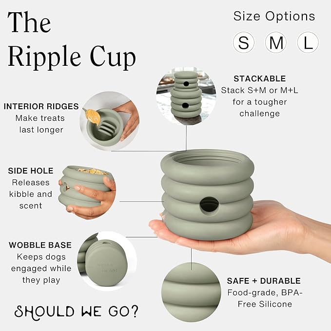Should We Go? The Ripple Cup Natural Rubber Dog Enrichment Toy & Slow Feeder, Treat Dispensing Cup - Food-Safe Meal Feeder, Frozen Treat Dog Toy with Freezer Plug, Fits 3 oz - for Small Dogs