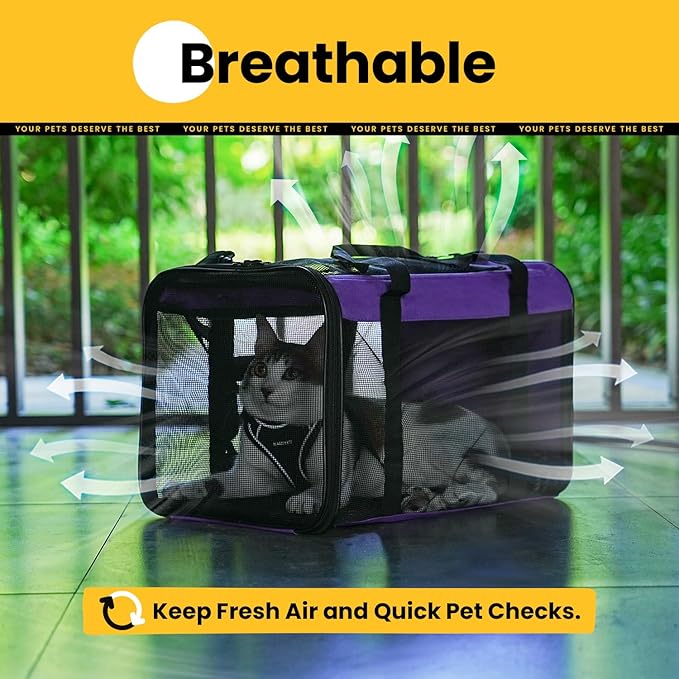 Cat Carrier Bag,Soft-Sided Pet Carriers for Dogs with 4-Sided Mesh,Airline Approved Cat Transport Carrier for Small&Medium Cats Kitten Puppy Up to 15LB,Collapsible Cat Travel Carrier-M,Purple