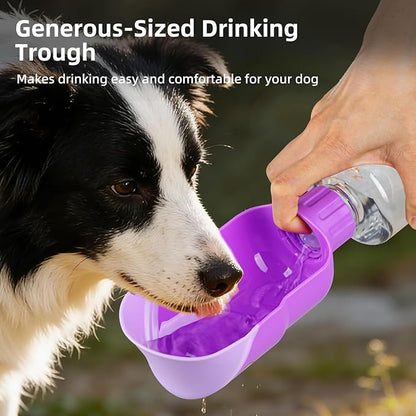 Dog Water Bottle, Leakproof Portable Water Bottle for Dogs, Dog Travel Water Bottles with Convenient Bottles Strap, Dog Travel Accessories for Walking, Hiking, Outdoor, Camping (17oz Purple